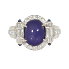 Art Deco purple star sapphire and diamond cluster ring