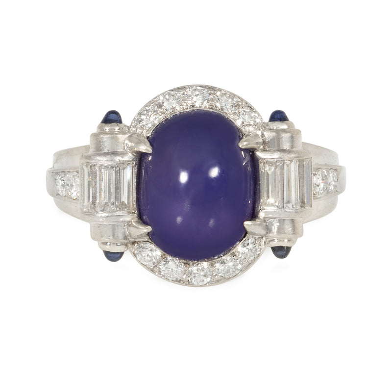 Art Deco purple star sapphire and diamond cluster ring