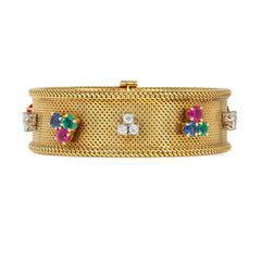 Mid-Century gold and multi-gem trefoil bracelet