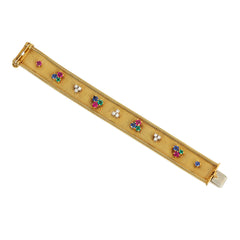 Mid-Century gold and multi-gem trefoil bracelet