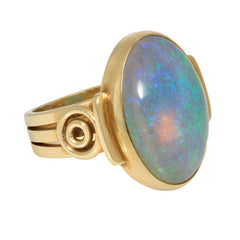 Arts & Crafts opal and gold loop ring