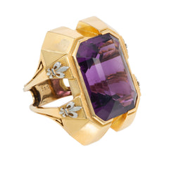 Cristofol Paris Art Moderne amethyst and gold cocktail ring