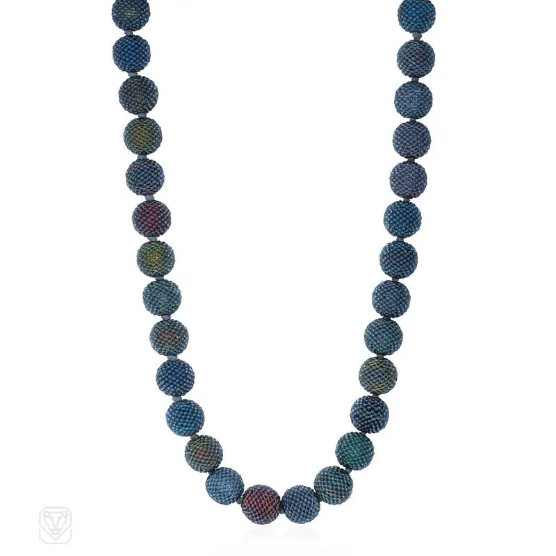 A Long Handmade Beaded Ball Necklace Comprising 39 Spheres W...