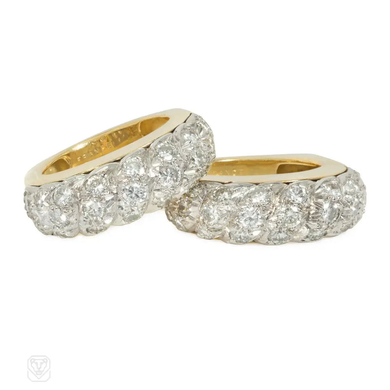 A pair of French gold platinum and diamond twist rings for Neiman Marcus