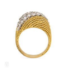 A ropetwist gold and pavé diamond bombé ring