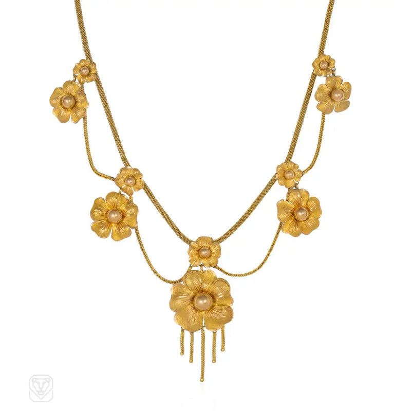 A Victorian Gold Festoon Necklace Comprised Of Woven Chain...