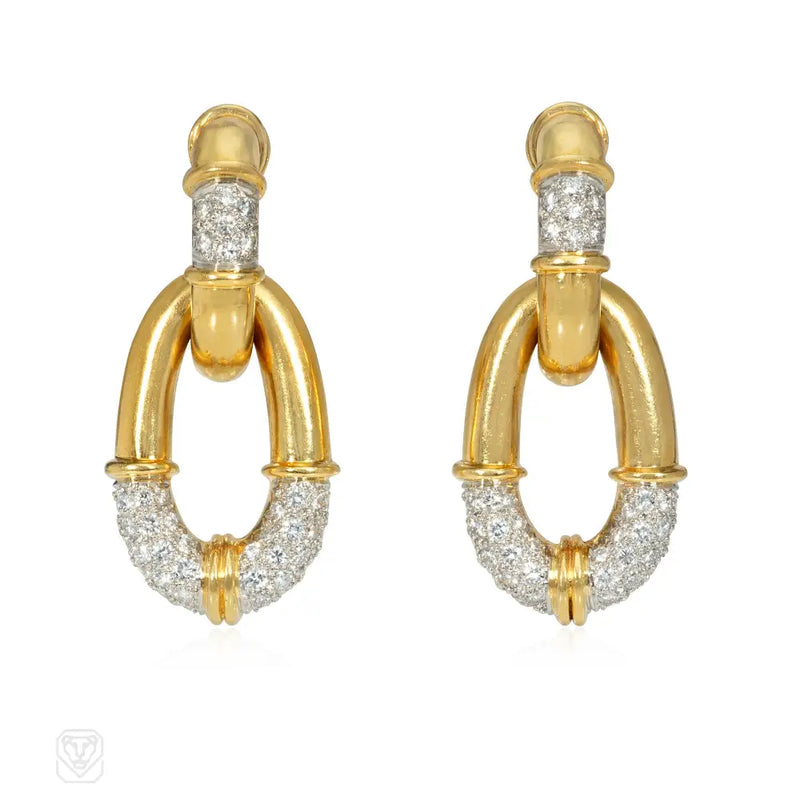 Adaptable gold and diamond doorknocker earrings