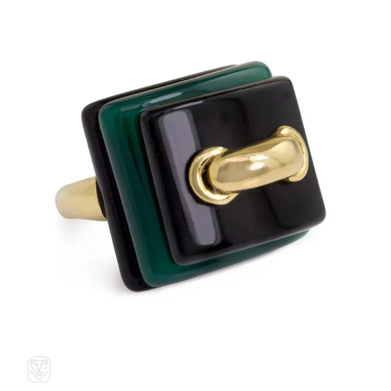 Aldo Cipullo For Cartier Gold Onyx And Chrysoprase Ring