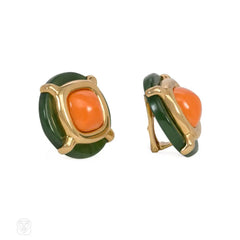 Aldo Cipullo for Cartier nephrite jade and coral earrings