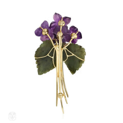 Amethyst and nephrite flower bouquet brooch