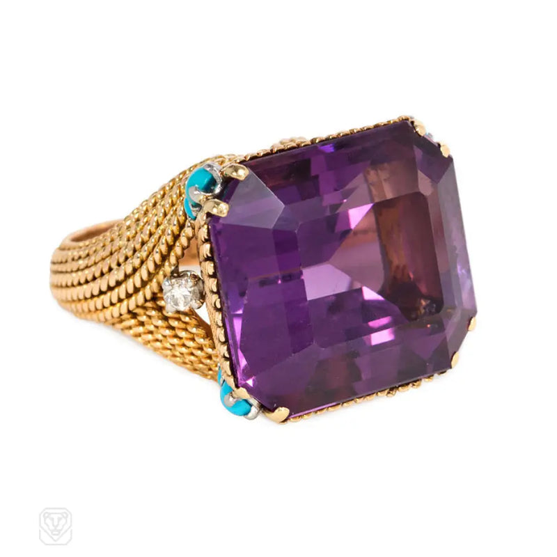Amethyst Turquoise And Diamond Cocktail Ring France
