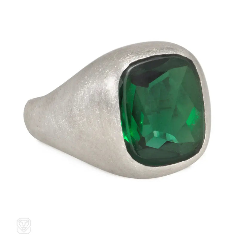 An Art Deco Tourmaline Signet Ring In Platinum. Atw Tourmal...