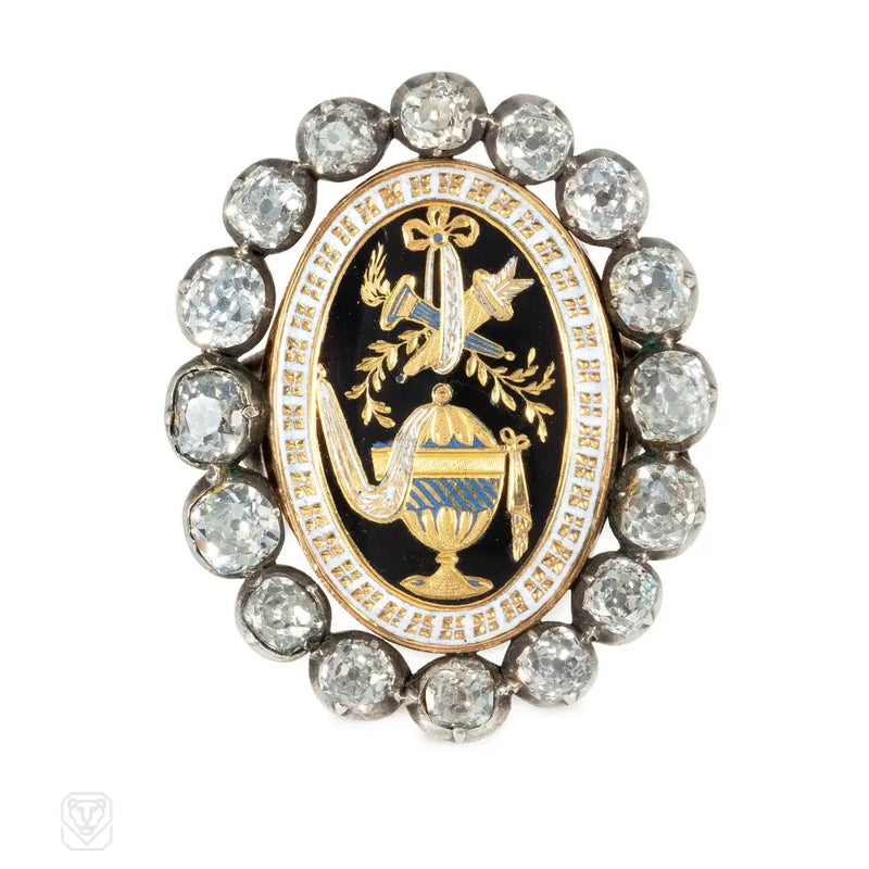 An enamel and diamond Georgian element mounted as a ring