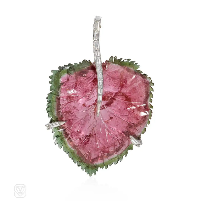 Andrew Grima Watermelon Tourmaline Leaf Pin