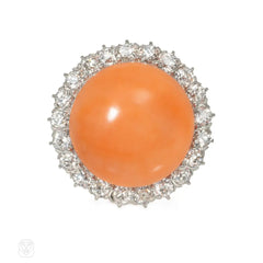 Angel skin coral and diamond cocktail ring