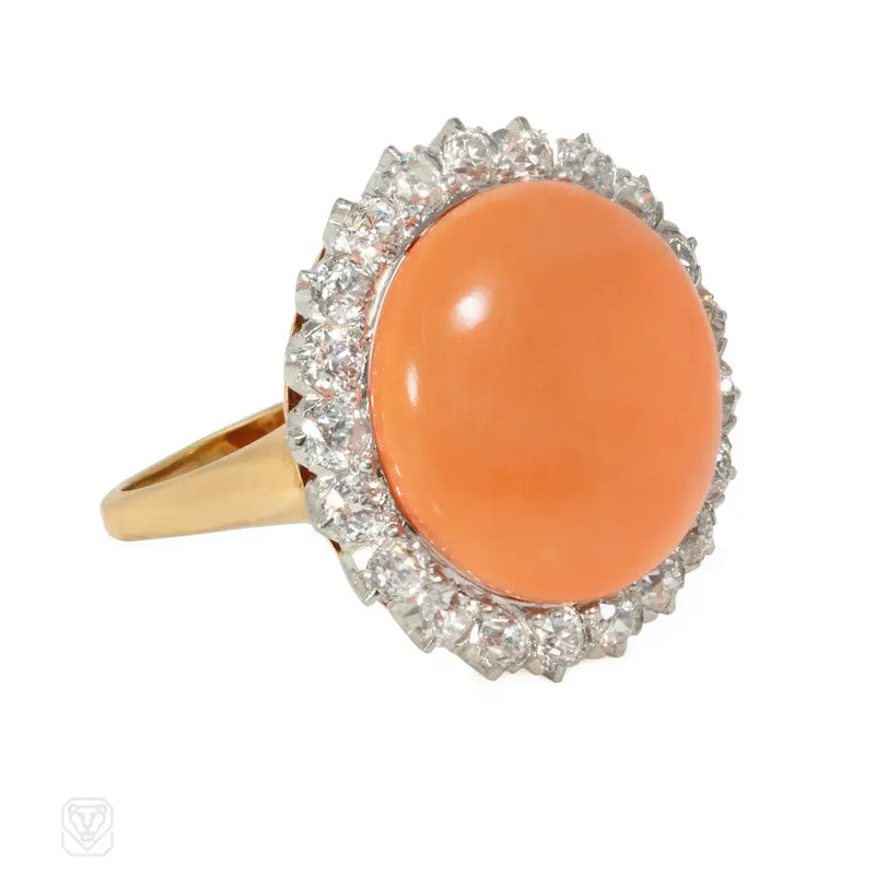 Angel skin coral and diamond cocktail ring