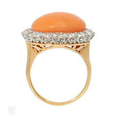 Angel skin coral and diamond cocktail ring