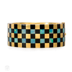 Angela Cummings for Tiffany & Co. checkered gold cuff in black jade and opal.