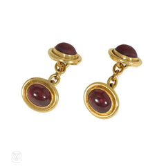 Anrtique English cabochon garnet and gold cufflinks