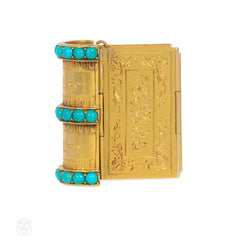 Antiqu gold and turquoise "Souvenir" book-form bracelet