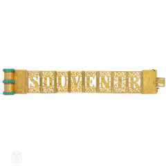 Antiqu gold and turquoise "Souvenir" book-form bracelet