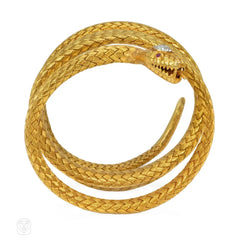 Antique adjustable gold and diamond snake bracelet