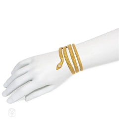 Antique adjustable gold and diamond snake bracelet