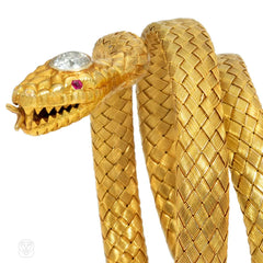 Antique adjustable gold and diamond snake bracelet