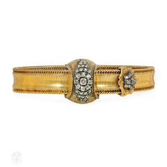 Antique adjustable gold and diamond strap bracelet