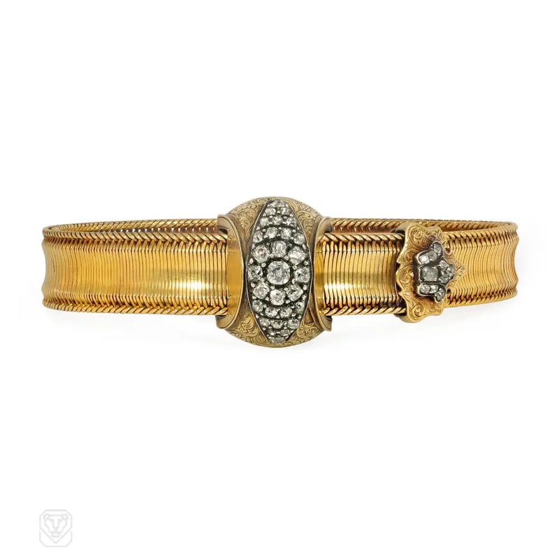 Antique Adjustable Gold And Diamond Strap Bracelet