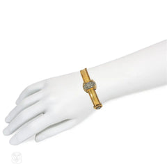 Antique adjustable gold and diamond strap bracelet