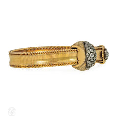 Antique adjustable gold and diamond strap bracelet