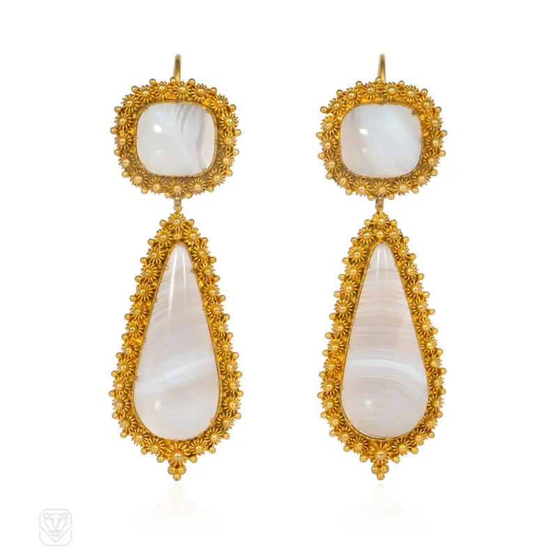 Antique cannetille work agate earrings