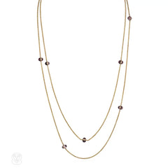 Antique amethyst and gold muff chain