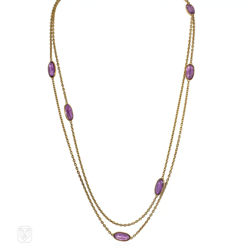 Antique amethyst and gold muff chain