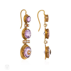 Antique amethyst and pearl earrings, France