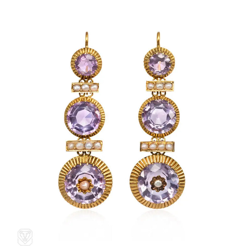 Antique Amethyst And Pearl Earrings France