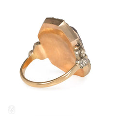 Antique amethyst, diamond and enamel Bishop's ring