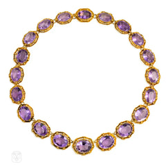 Antique amethyst rivière with scalloped gold frames
