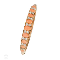 Antique angel skin coral and diamond bangle