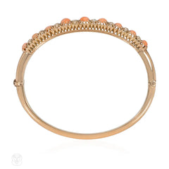 Antique angel skin coral and diamond bangle