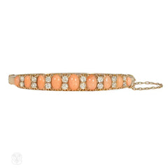 Antique angel skin coral and diamond bangle