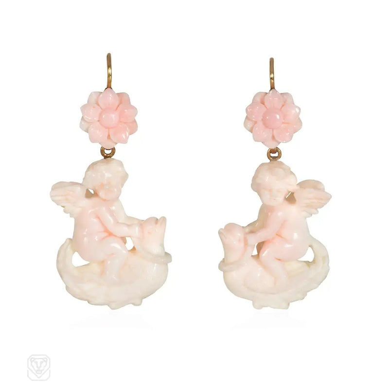 Antique Angel Skin Coral Earrings