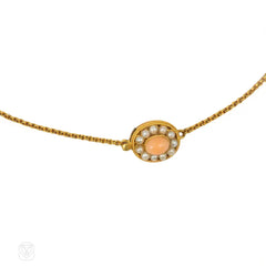 Antique angelskin coral and pearl fringe necklace