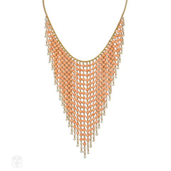 Antique angelskin coral and pearl fringe necklace