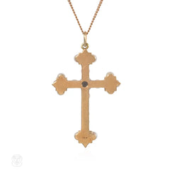 Antique aquamarine and pearl cross pendant
