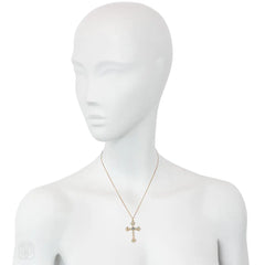 Antique aquamarine and pearl cross pendant