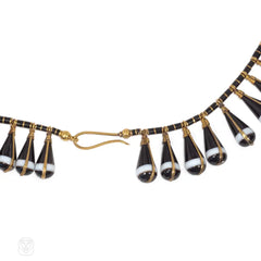 Antique banded agate and gold bib necklace