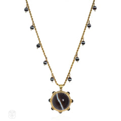 Antique banded agate pendant necklace