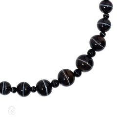Antique banded agate, sardonyx bead necklace